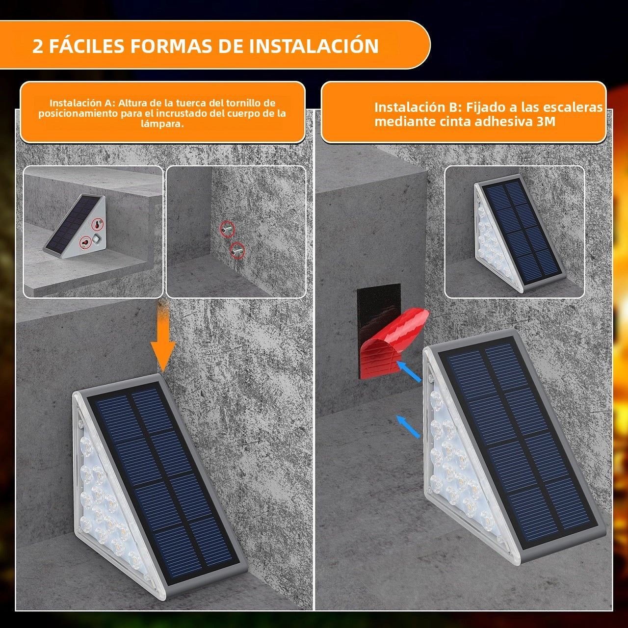 Luz Solar Triangular Impermeable para Escaleras y Exteriores con Iluminación LED de Alto Brillo