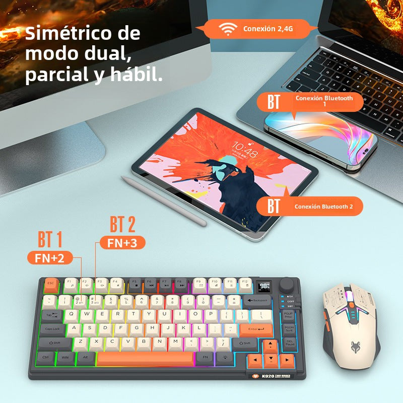 Teclado y Ratón Inalámbricos Bluetooth K920: Doble Modo, Pantalla, Controlador de Rueda, Tres Colores