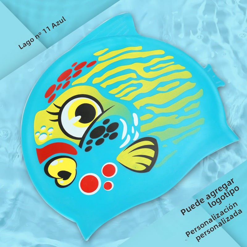 Multicolor Silicone Children's Swim Cap with Waterproof Ear Protection and Animal Design for Swimming and Training