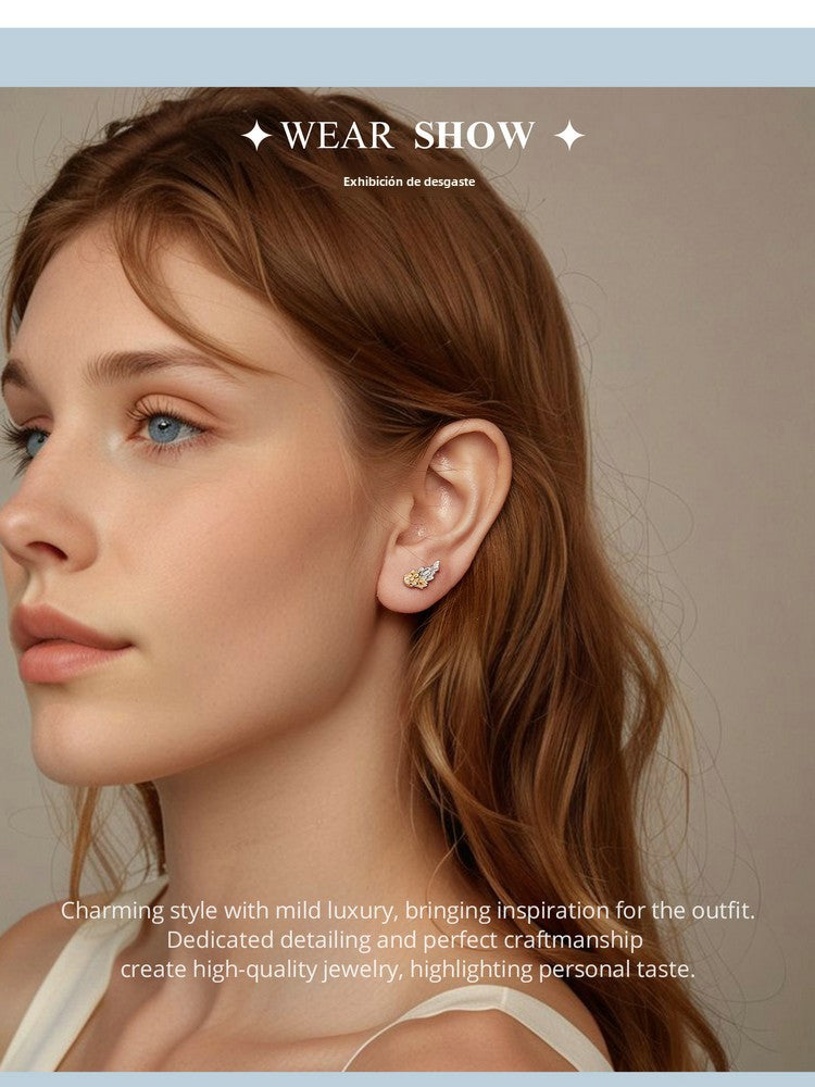 Pendientes Alas Chapadas en Plata 925: Aretes de Alas 3D Bicolor para Hombre y Mujer, Joyas de Plata Esterlina con Textura