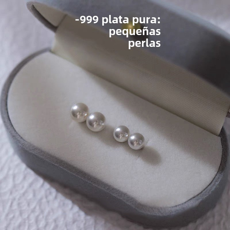 Pendiente Botón con Perla de Plata Pura 999 – Elegantes para Oficina