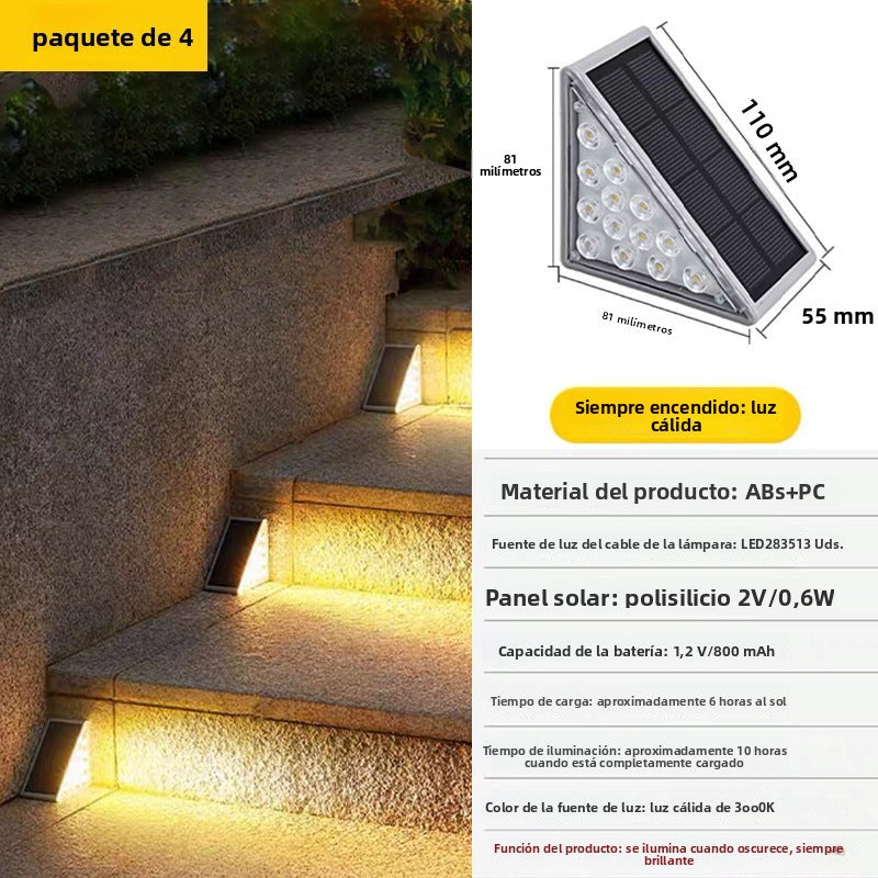 Luz Solar Triangular Impermeable para Escaleras y Exteriores con Iluminación LED de Alto Brillo