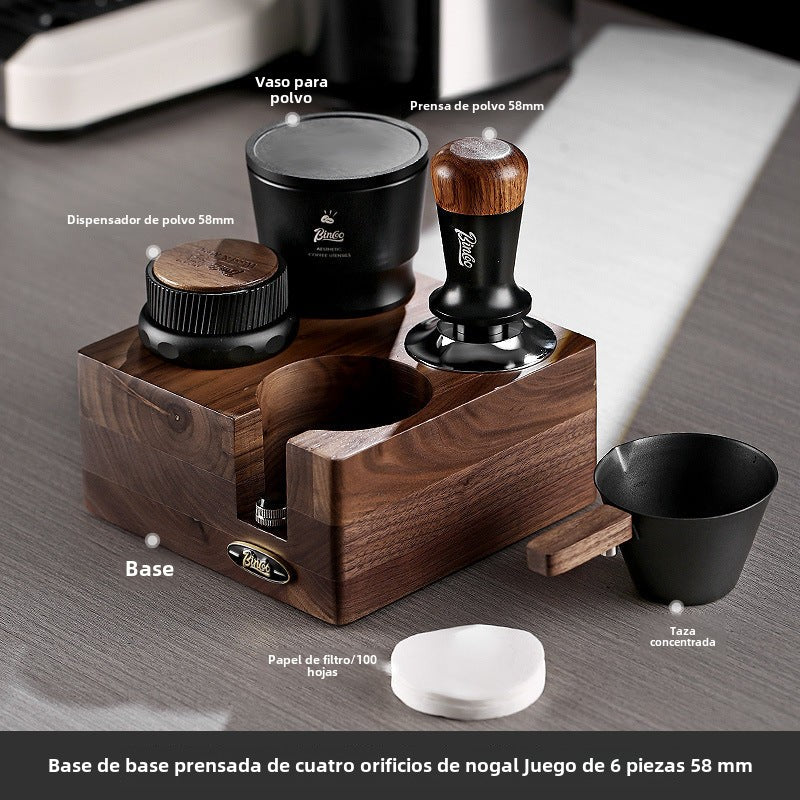 Kit de Prensado de Café Italiano: Base de Madera de Nogal y Tamiz para Espresso