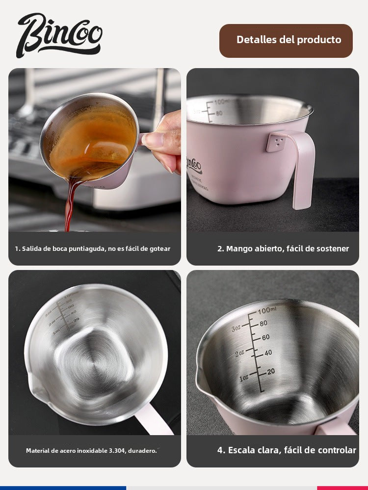 Taza de extracción de café Bincoo: taza de acero inoxidable de 100ml para espresso y leche