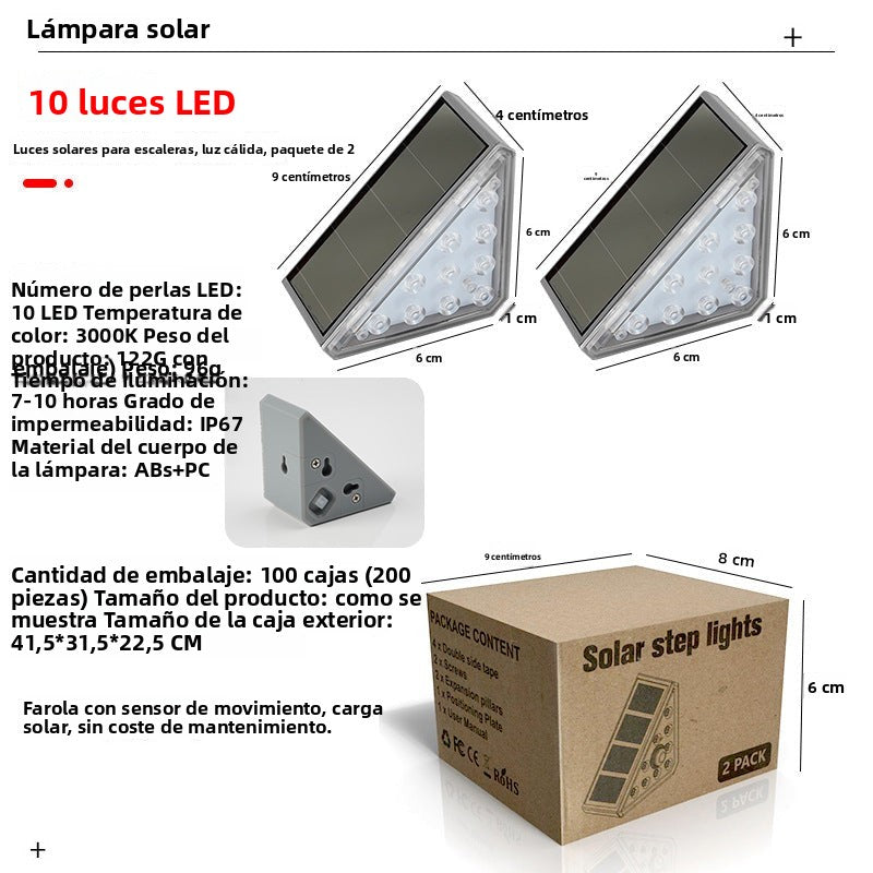 Luz Solar Triangular Impermeable para Escaleras y Exteriores con Iluminación LED de Alto Brillo