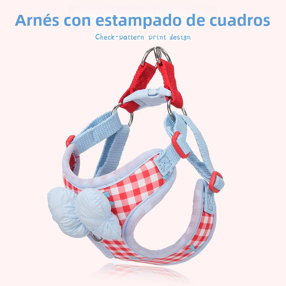 Correa con Arnés para Perros Pequeños: Diseño a Cuadros con Corbatín Decorativo