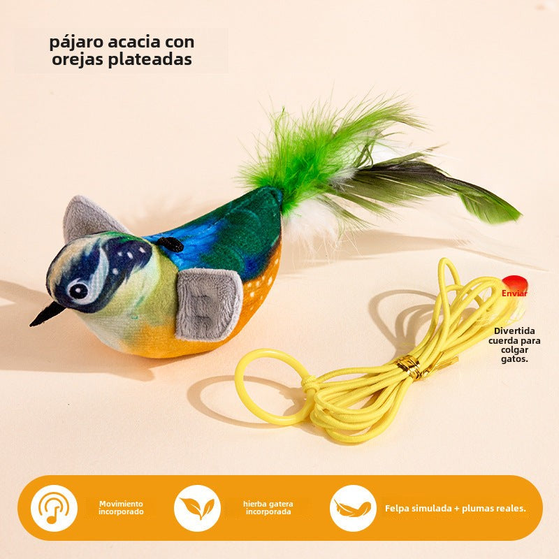 Juguete para Gato: Varita de Plumas con Sonido de Pájaro Realista
