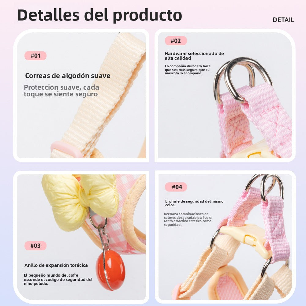 Correa con Arnés para Perros Pequeños: Diseño a Cuadros con Corbatín Decorativo