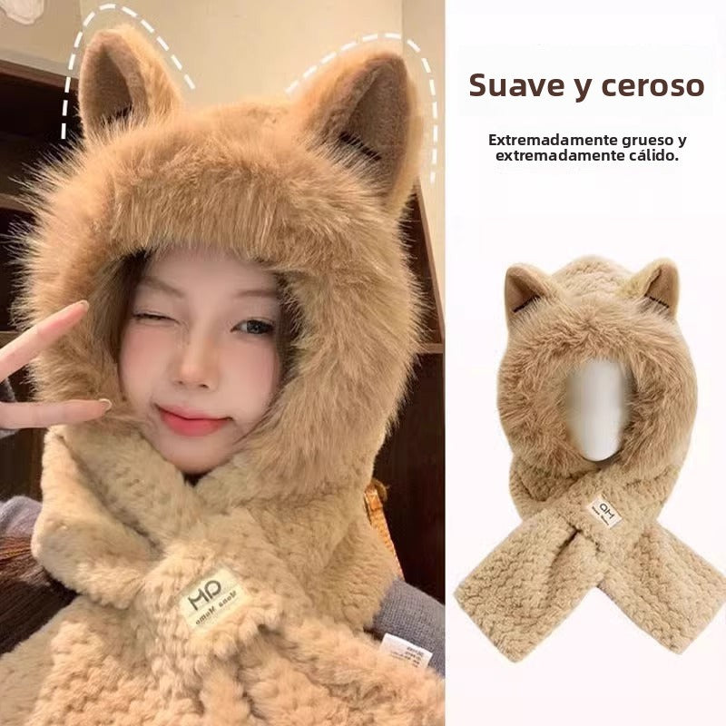 Gorro con bufanda integrada estilo zorro