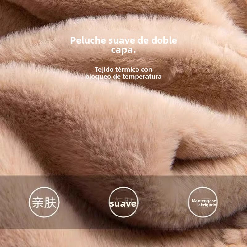 Gorro de Invierno con Orejas y Bufanda Integrada para Mujer Imitación Peluche