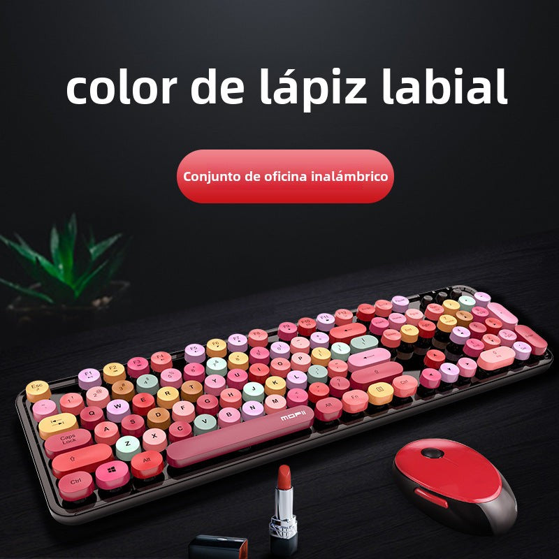 Juego de teclado y ratón inalámbrico 2.4g: diseño retro punk, ideal para mujeres en oficina