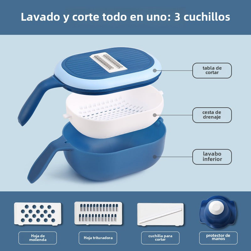 Cortador de verduras multifuncional 7 en 1 con colador y contenedor