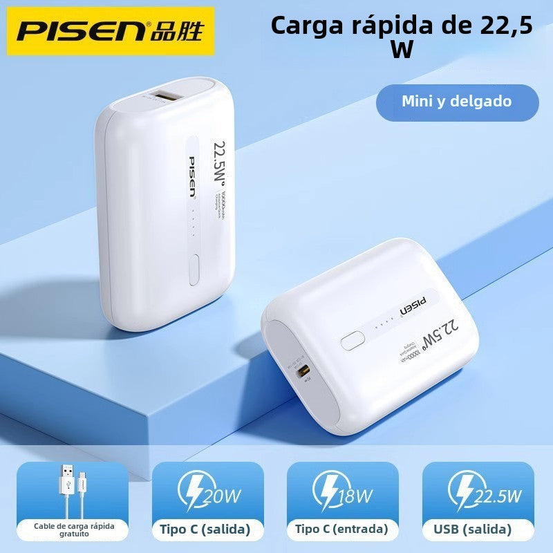 Power Bank Pisen 10000mAh: Carga Rápida de 20W, Portátil y Ultra Delgado, Compatible con iPhone y Android