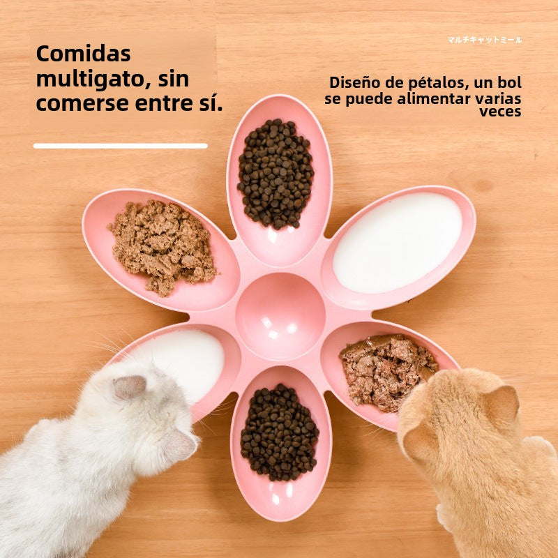 Plato en forma de flor para mascotas con compartimentos múltiples para perros y gatos