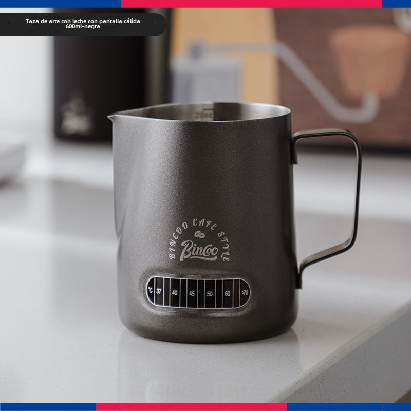 Taza de Leche Bincoo: Jarra de Acero Inoxidable para Espresso con Boquilla Redonda y Punta, Ideal para Espumar y Decorar