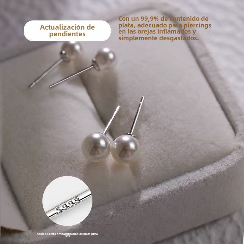 Pendiente Botón con Perla de Plata Pura 999 – Elegantes para Oficina