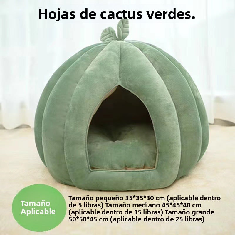 Cama para Gatos y Perros con Forma de Calabaza | Acolchada y Lavable