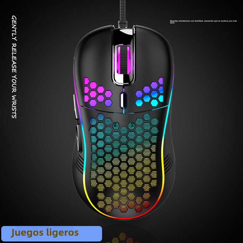 Mouse Gaming RGB Ligero y Ergonómico: Diseño Hueco, Conexión USB, 7200 DPI