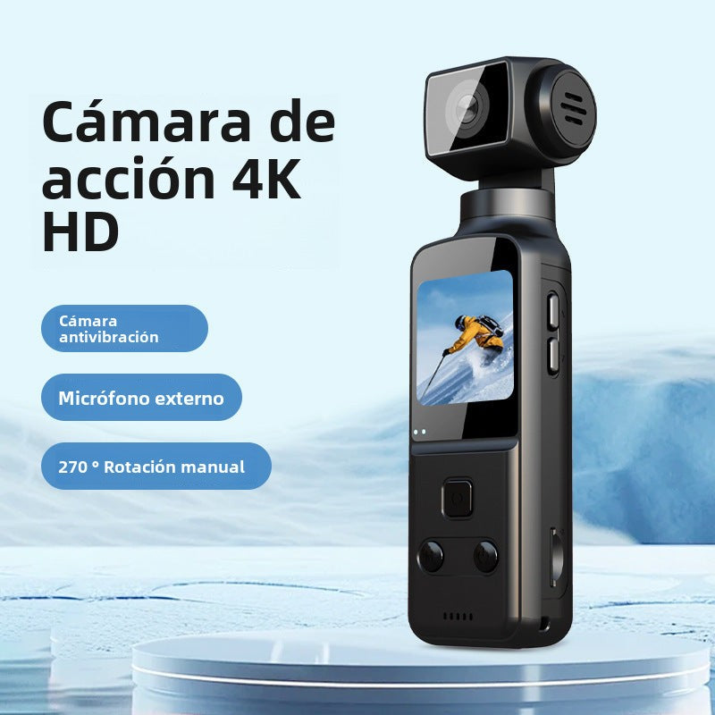 Cámara de bolsillo 4K HD portátil con antivibración para grabar deportes y ciclismo
