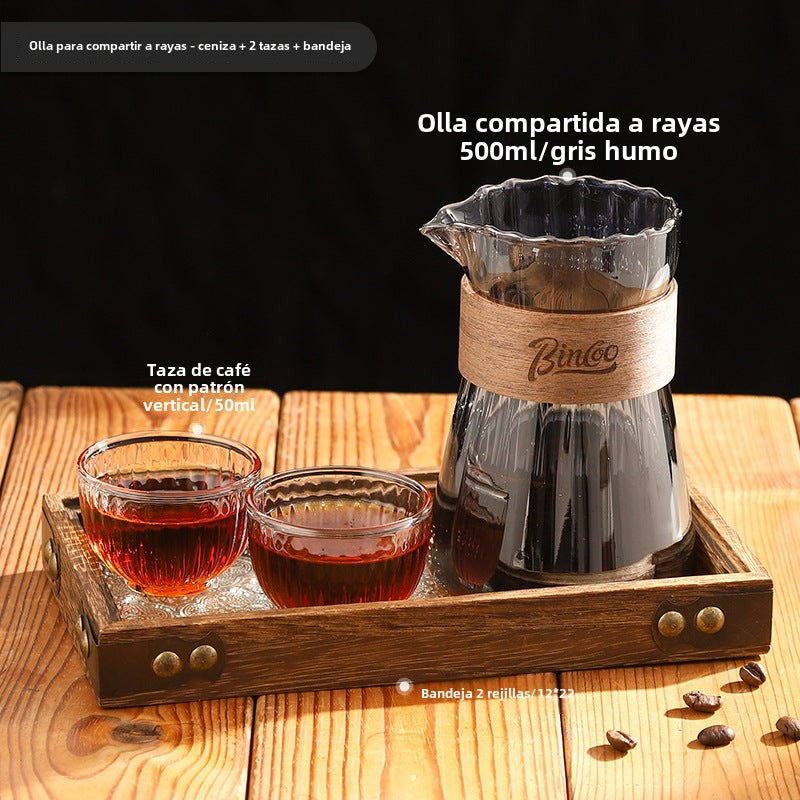 Bincoo: Juego de cafetera de goteo con jarra de café a rayas, tetera de nube, tazas de café al estilo japonés y jarra de infusión fría
