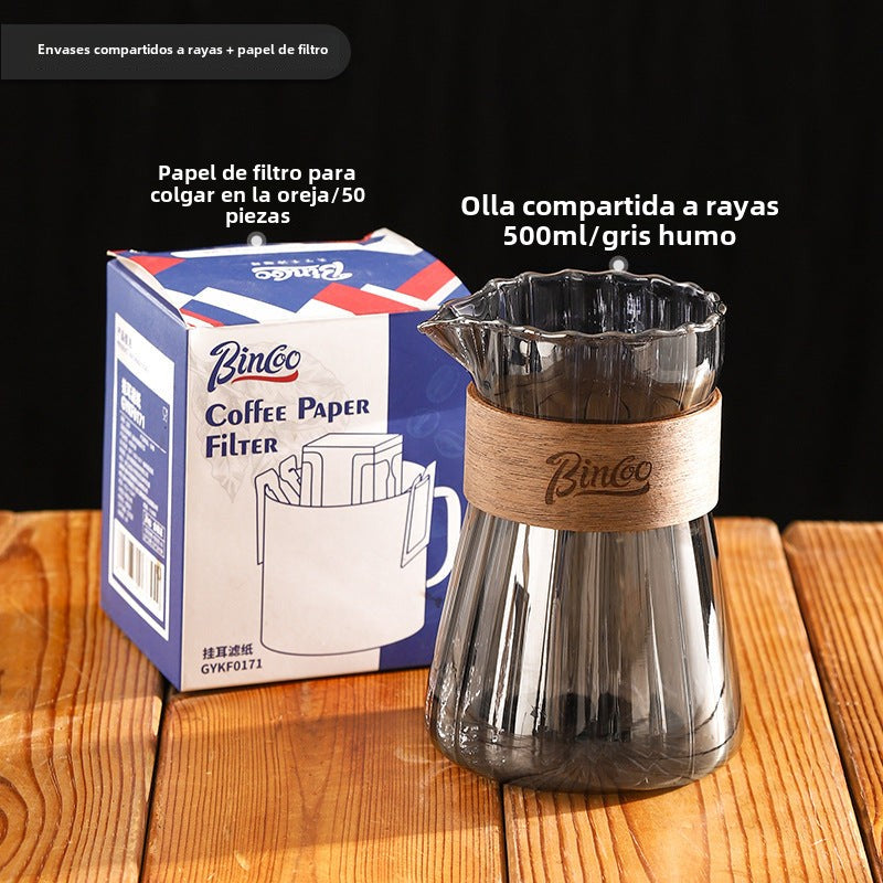 Bincoo: Juego de cafetera de goteo con jarra de café a rayas, tetera de nube, tazas de café al estilo japonés y jarra de infusión fría