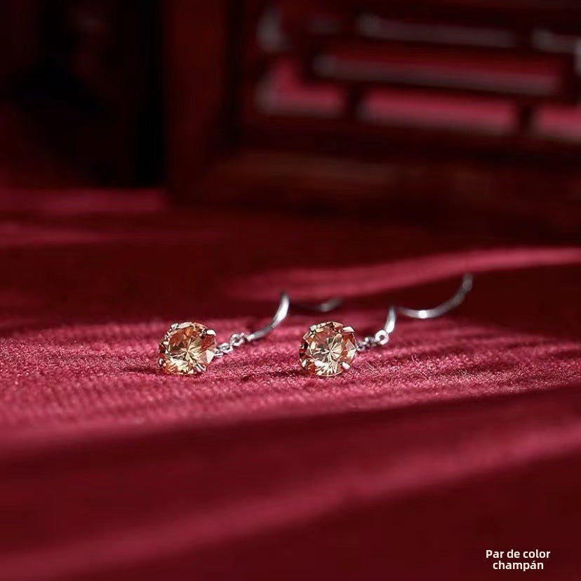 Aretes de Enhebrador en Plata 999: Esfera de Zirconia en diferentes Colores