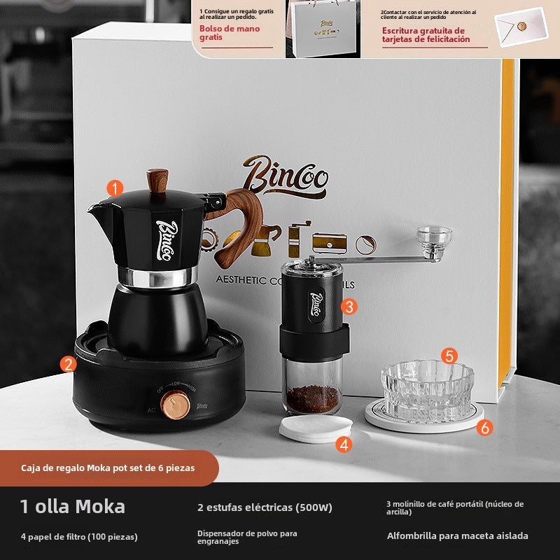 Bincoo: Set de regalo de cafetera moka, equipo para preparar café, cafetera manual compacta, ideal para cumpleaños