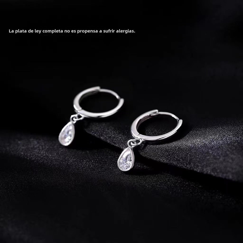 Candongas Pequeñas de Plata Pura – Dije de Gotas en Zirconia y Cierre Click