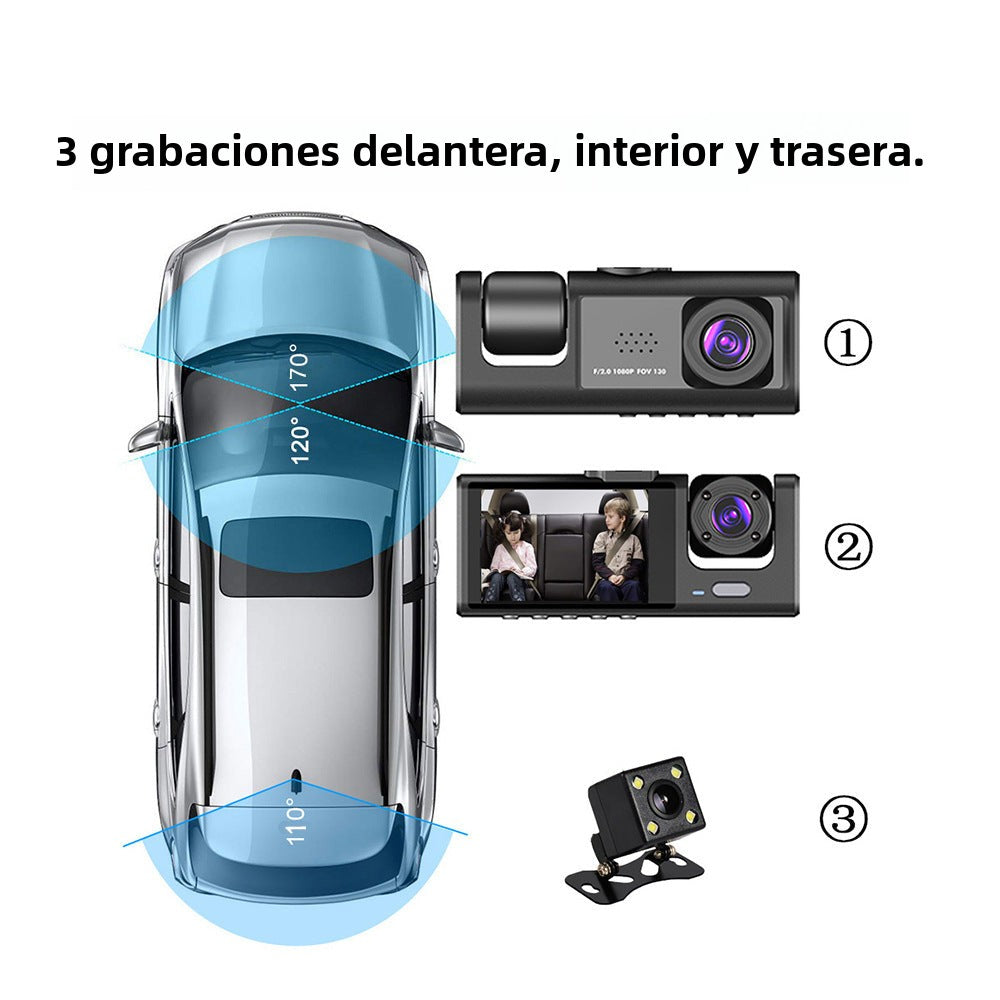 New 3-Lens Car Dash Camera with 1080P HD Recording and WiFi
