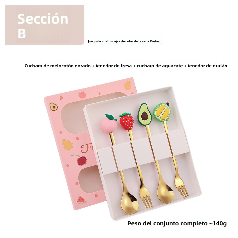 Cartoon Fruit Utensil Set: Cute Stainless Steel Dessert Spoons and Forks Gift