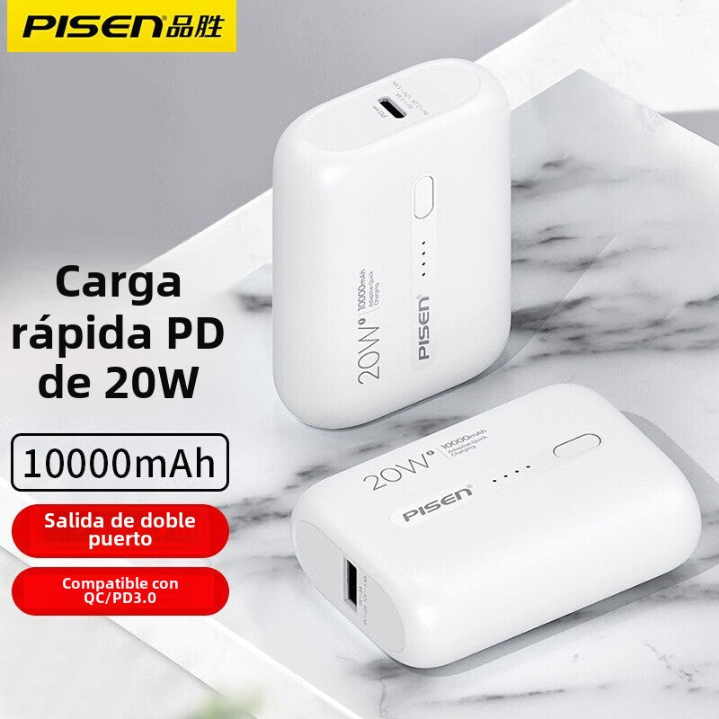 Power Bank Pisen 10000mAh: Carga Rápida de 20W, Portátil y Ultra Delgado, Compatible con iPhone y Android