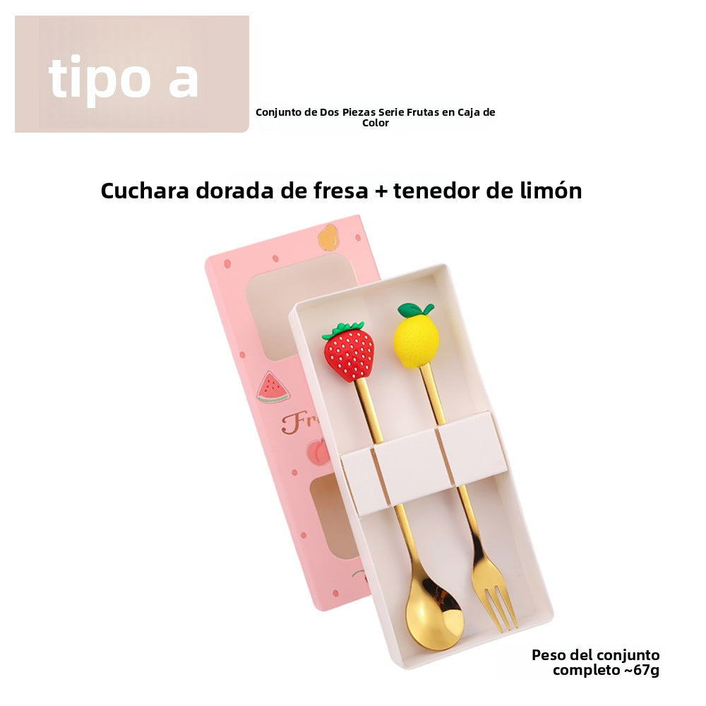 Cartoon Fruit Utensil Set: Cute Stainless Steel Dessert Spoons and Forks Gift