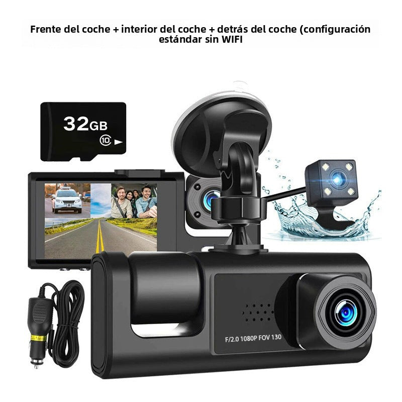 New 3-Lens Car Dash Camera with 1080P HD Recording and WiFi