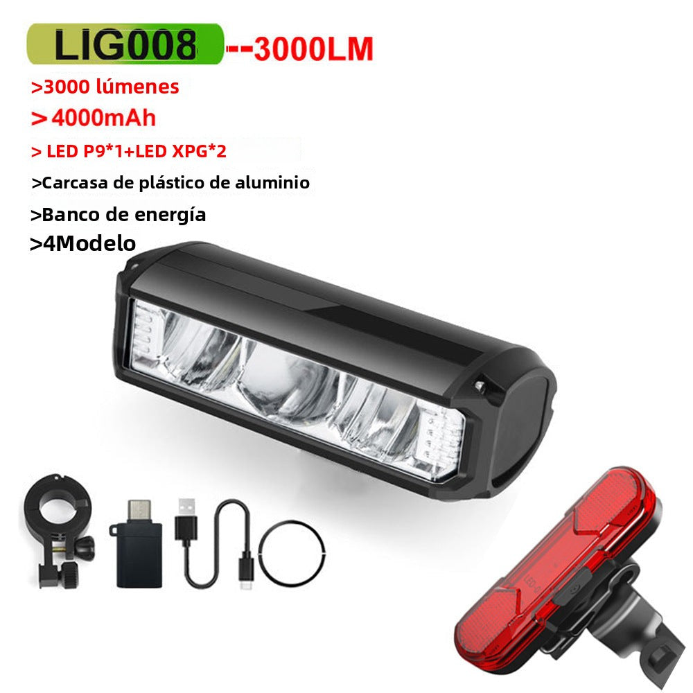 Luz de Bicicleta Nocturna con Faro Frontal y Batería de 8000-10000mAh