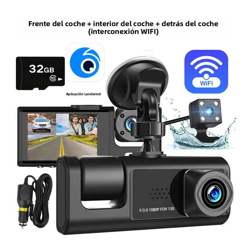 New 3-Lens Car Dash Camera with 1080P HD Recording and WiFi