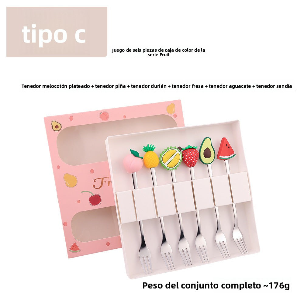Cartoon Fruit Utensil Set: Cute Stainless Steel Dessert Spoons and Forks Gift