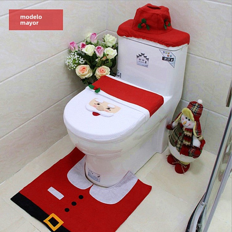 Creative Christmas Decor: 3-Piece Toilet Seat Cover Set for Home