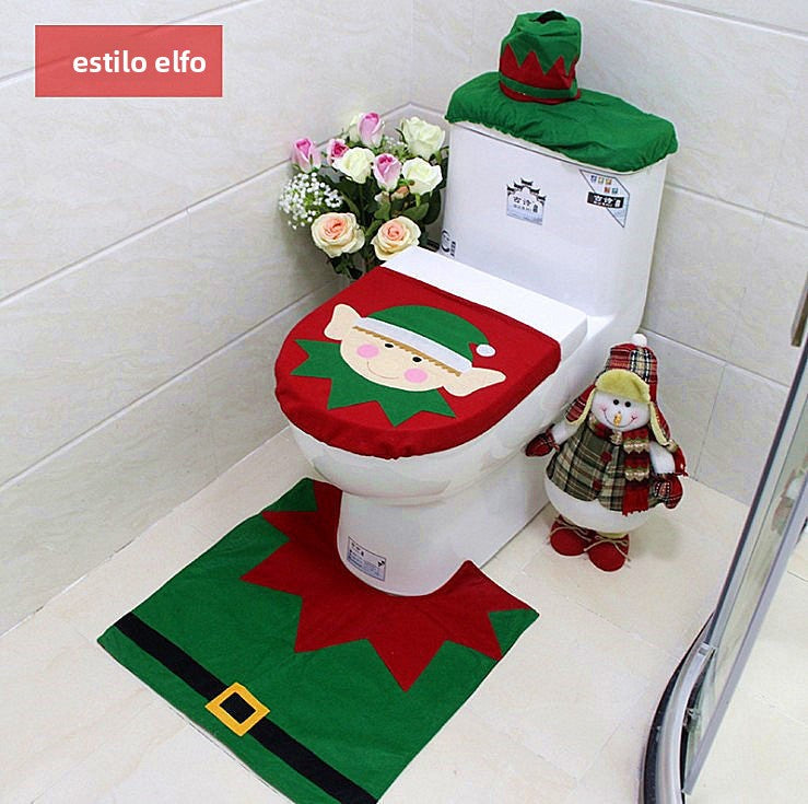 Creative Christmas Decor: 3-Piece Toilet Seat Cover Set for Home