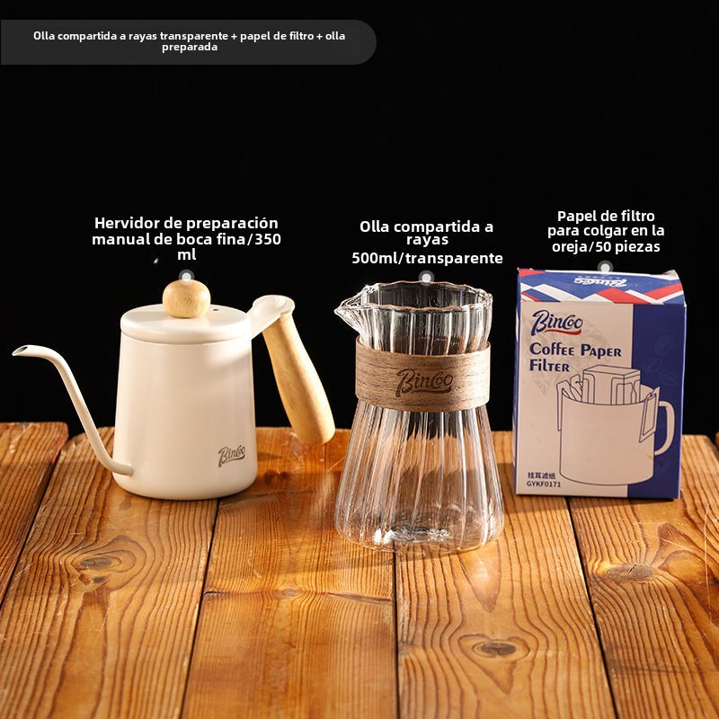 Bincoo: Juego de cafetera de goteo con jarra de café a rayas, tetera de nube, tazas de café al estilo japonés y jarra de infusión fría