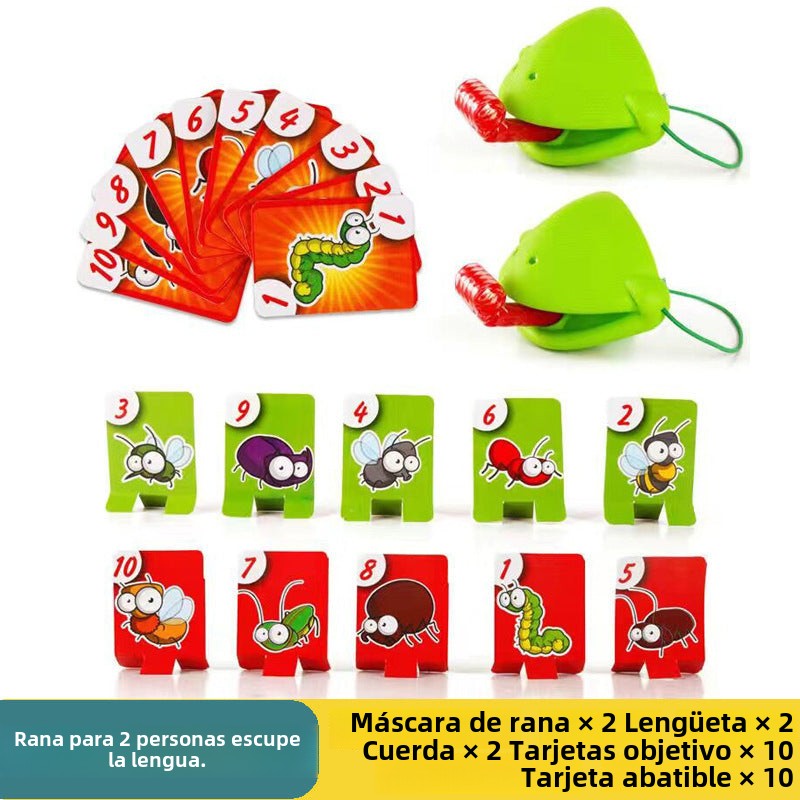 Juego de Mesa con Máscara de Rana y Camaleón: Cartas Educativas para Niños