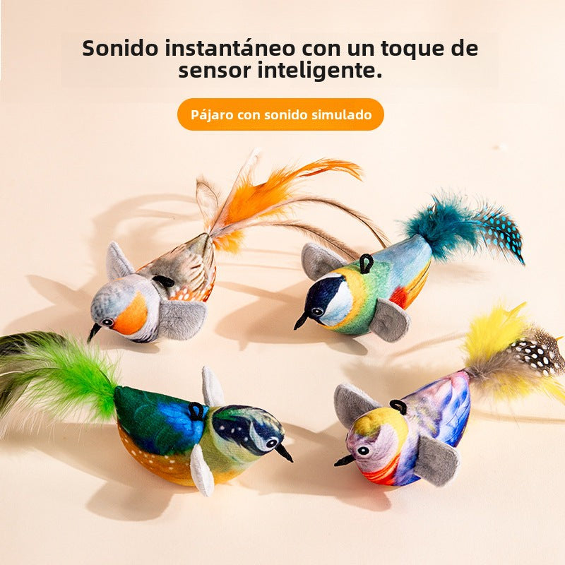 Juguete para Gato: Varita de Plumas con Sonido de Pájaro Realista