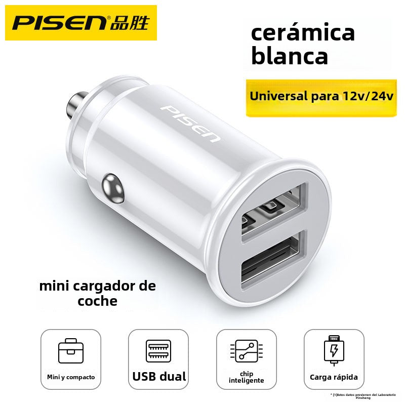 Cargador de coche Pisen: Carga rápida para móviles, adaptador de encendedor de 12V, USB doble, cargador de coche 24