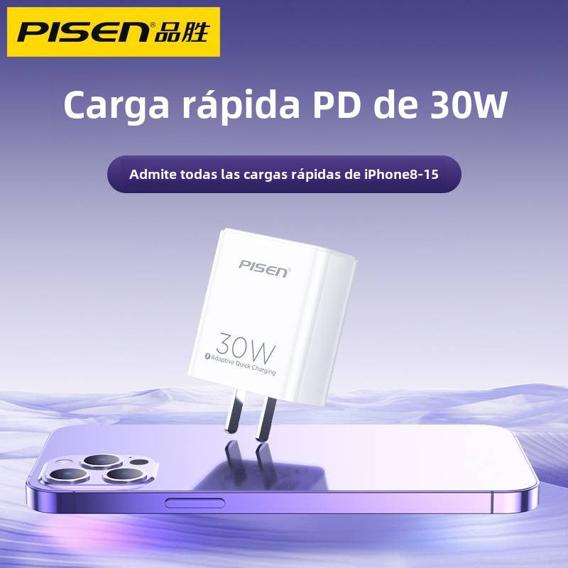 Cargador Rápido PD 30W para iPhone 15: Cable de Datos Tipo C Doble Cabeza