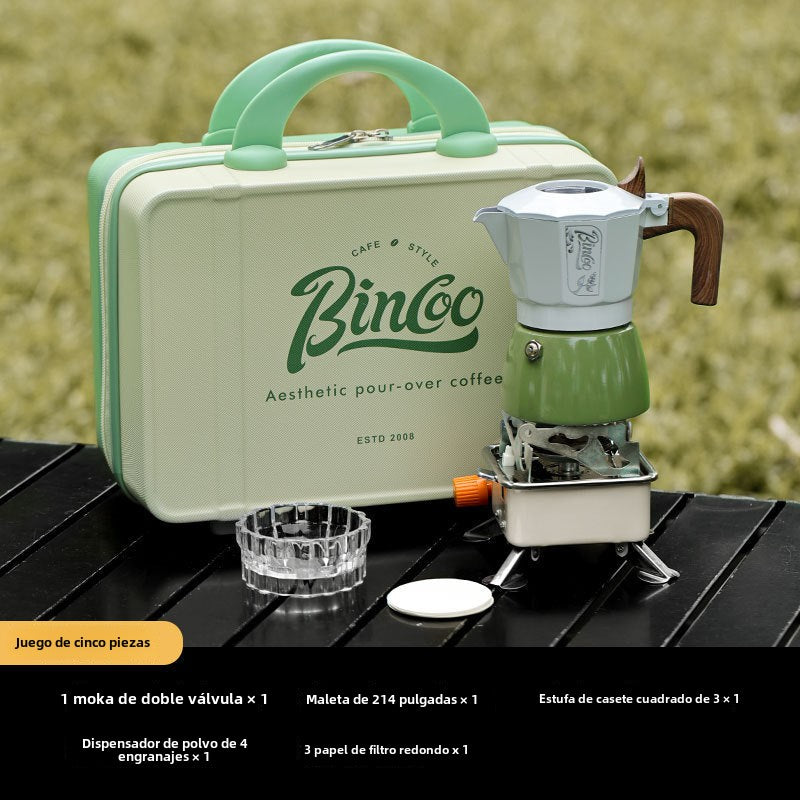 Conjunto de cafetera moka Bincoo: Equipamiento de camping portátil con doble válvula, ideal para preparar café espresso en casa