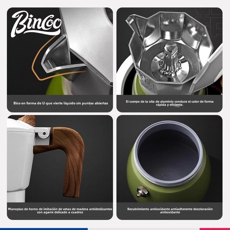 Juego de cafetera moka Bincoo: cafetera de doble válvula para espresso, compacta y fácil de usar
