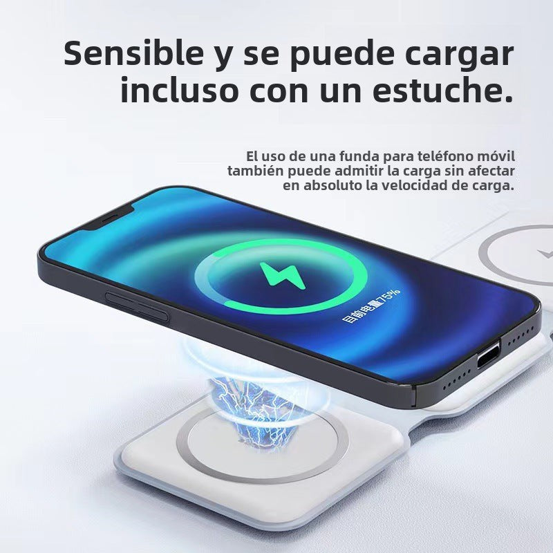 Cargador Inalámbrico 3 en 1 15W: Soporte Magnético para Teléfonos, Auriculares y Relojes
