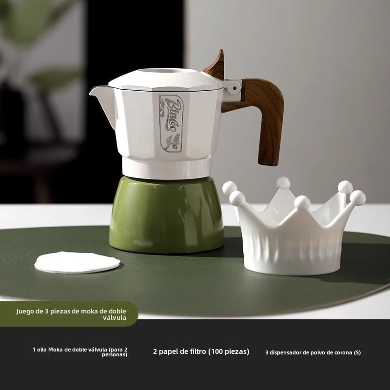 Juego de cafetera moka Bincoo: cafetera de doble válvula para espresso, compacta y fácil de usar