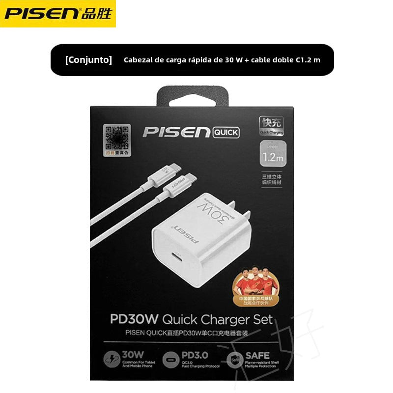 Cargador Rápido PD 30W para iPhone 15: Cable de Datos Tipo C Doble Cabeza