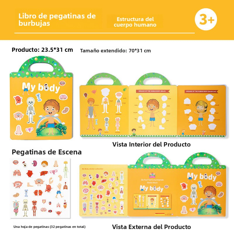 Libro Infantil Educativo con Pegatinas Reutilizables – Juego Didáctico por Temas