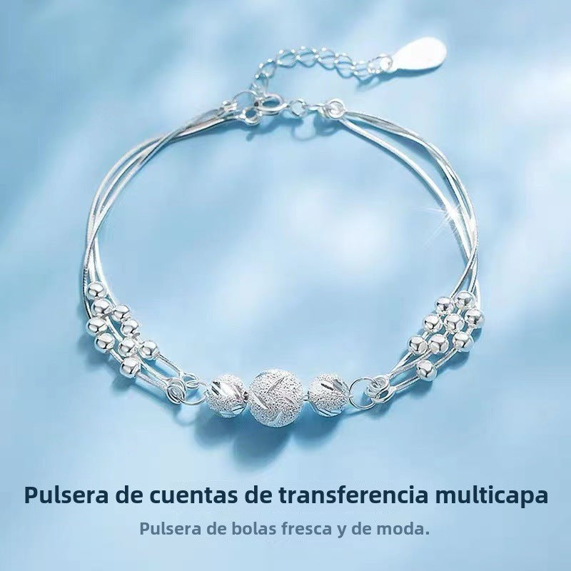 Pulsera Ajustable de Varios Hilos con Bolitas Metálicas – Estilo Elegante para Mujer